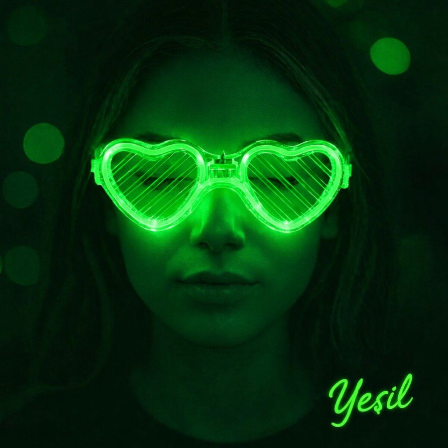 Green LED Lighted Heart Glasses – 3 Mode Party & Glow Glasses
