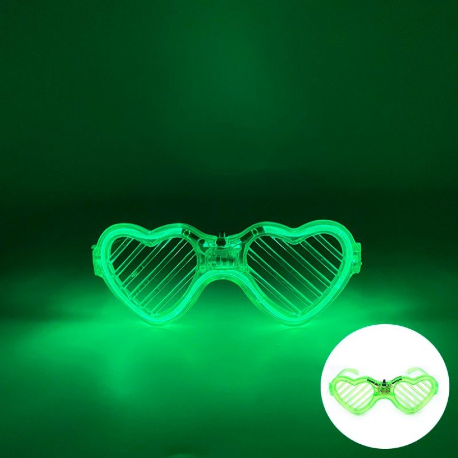 Green LED Lighted Heart Glasses – 3 Mode Party & Glow Glasses
