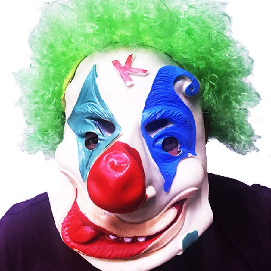 Green Color Afro Bonus Wig Clown Latex Meat Mask
