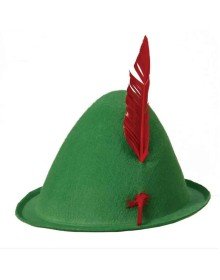Green Color Red Feather Peter Pan Hat Robin Hood Hat 24X23 cm