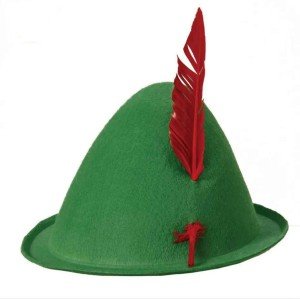Green Color Red Feather Peter Pan Hat Robin Hood Hat 24X23 cm
