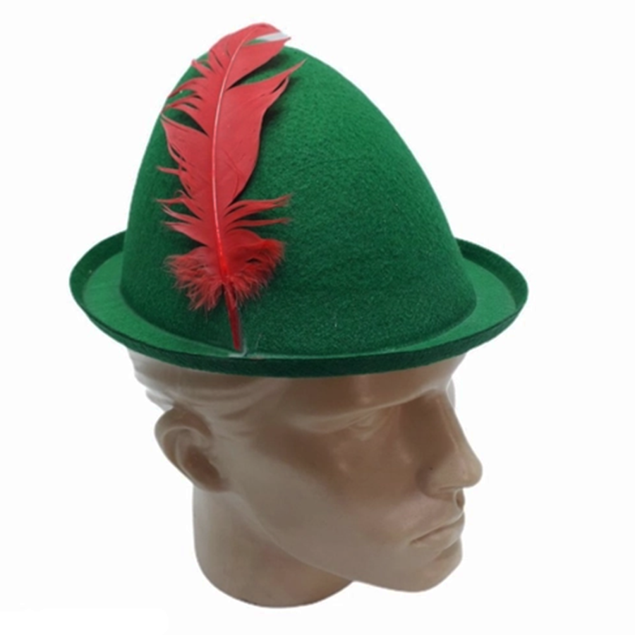 Green Color Red Feather Peter Pan Hat Robin Hood Hat 24X23 cm Green Color Red Feather Peter Pan Hat Robin Hood Hat 24X23 cm