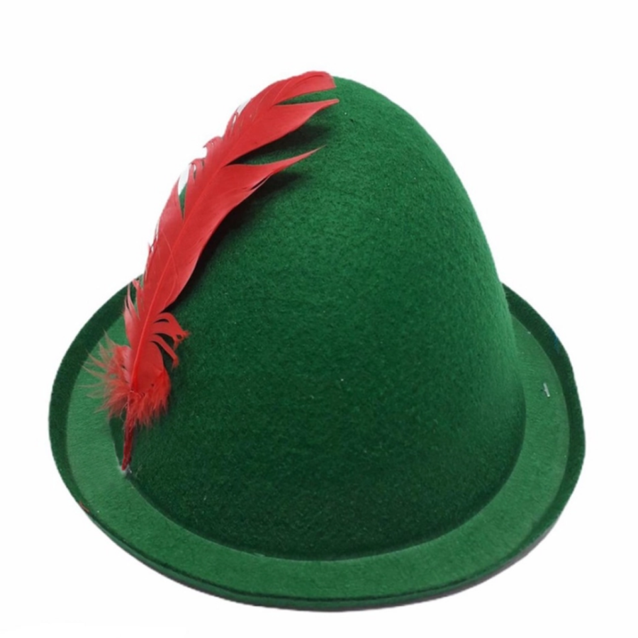 Green Color Red Feather Peter Pan Hat Robin Hood Hat 24X23 cm Green Color Red Feather Peter Pan Hat Robin Hood Hat 24X23 cm