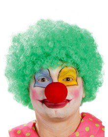 Green Color Curly Afro Bonus Wig Hair Extensions and Red Nose Set