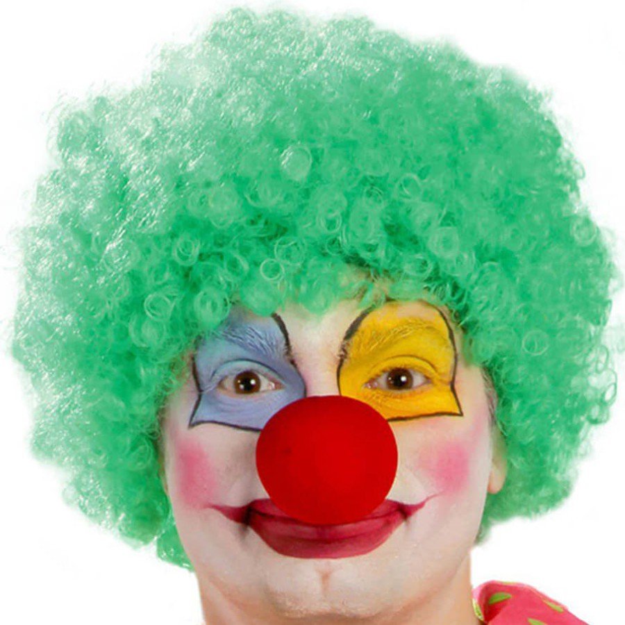 Green Color Curly Afro Bonus Wig Hair Extensions and Red Nose Set