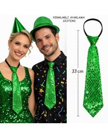 Green Color Sequined Sparkling Party Tie 33 cm