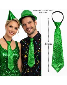 Green Color Sequined Sparkling Party Tie 33 cm