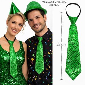 Green Color Sequined Sparkling Party Tie 33 cm