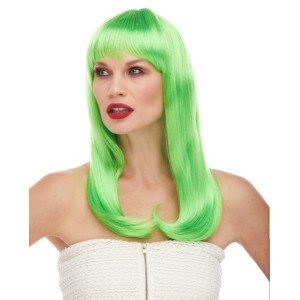 Green Color Long Straight Party Wig