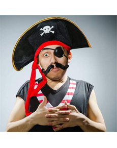 Adult Size Velvet Captain Jack Sparrow Pirate Hat and Plastic Pirate Eye Mask