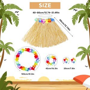 Adult Child Hawaiian Party Set - 40 cm Natural Skirt + Floral Accessories (5 Pieces) Adult Child Hawaiian Party Set - 40 cm Natural Skirt + Floral Accessories (5 Pieces)