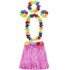 Adult and Child Compatible Luau Aloha Hawaii Pink Skirt and Colorful Necklace Crown 2 Piece Bracelet Set