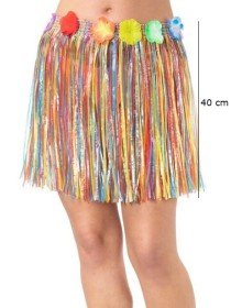 Colorful Tasseled Hawaiian Luau Hula Skirt 40 cm, Compatible with Adults and Children
