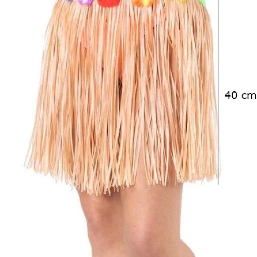 Adult and Child Compatible Straw Color Tassel Hawaiian Luau Hula Skirt 40