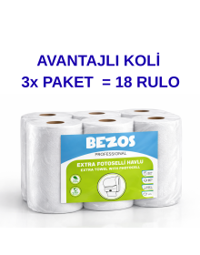 Professional Touchless Towel 18 Rolls – 2 Layer 100% Cellulose 21 cm Industrial Paper Towel 3X6 Rolls