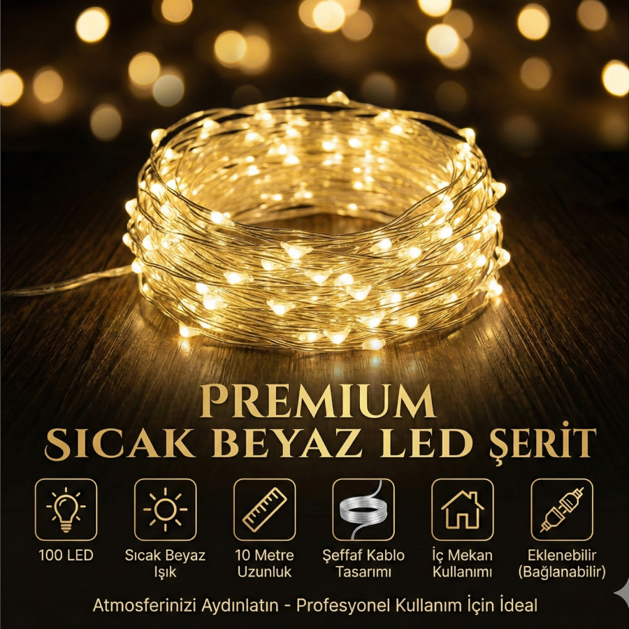 Yılbaşı Aydınlatması 100 LED Perde Hortum Sıcak Beyaz Işık - 10 Metre Dekoratif Şeffaf Kablolu Süs Yılbaşı Aydınlatması 100 LED Perde Hortum Sıcak Beyaz Işık - 10 Metre Dekoratif Şeffaf Kablolu Süs
