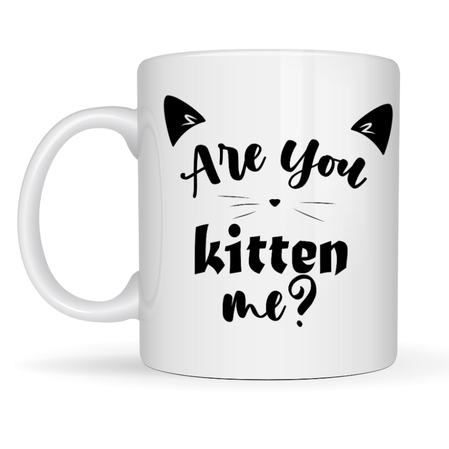 Are You Kitten Me? Written Cat Themed Porcelain Mug MODEL 58 Cute Design, Coffee & Tea Cup