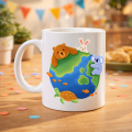 World of Friendship Patterned Porcelain Mug MODEL 74 – Cute Animals Themed, Colorful and Cheerful Design
