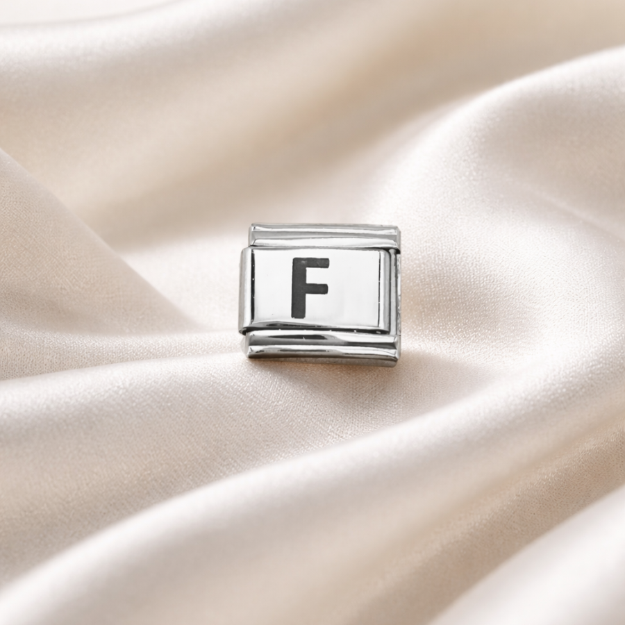 Nomination Compatible Letter F Charm, Steel Bracelet Accessory, Personalized Letter Module, Stylish & Minimal