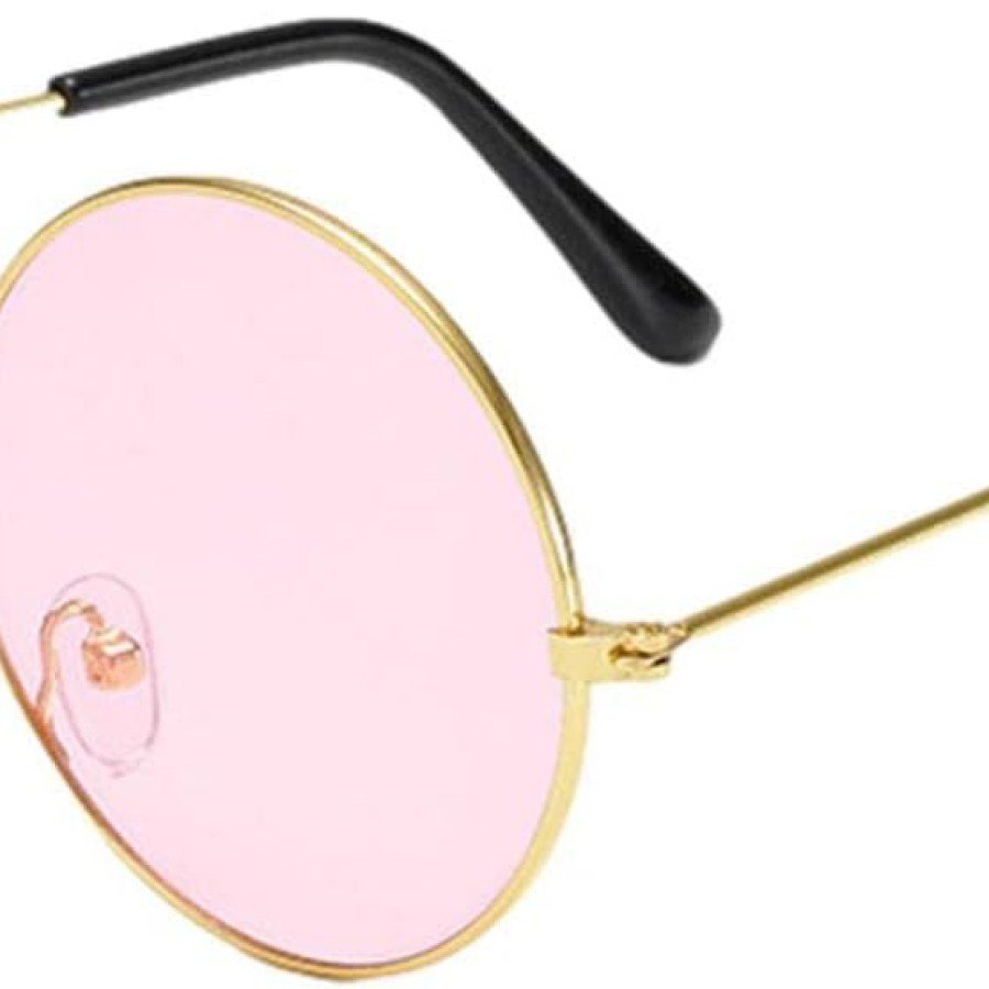 Round Glass John Lennon Style Hippie Gold Framed Pink Glasses
