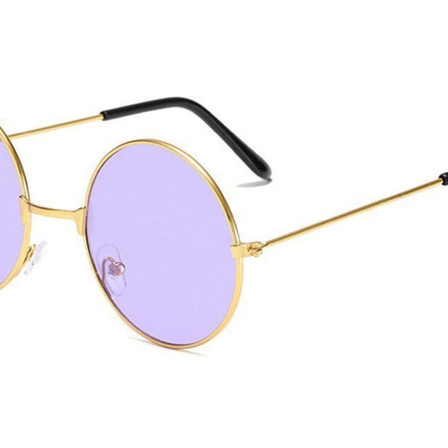 Round Glass John Lennon Style Gold Framed Purple Glasses