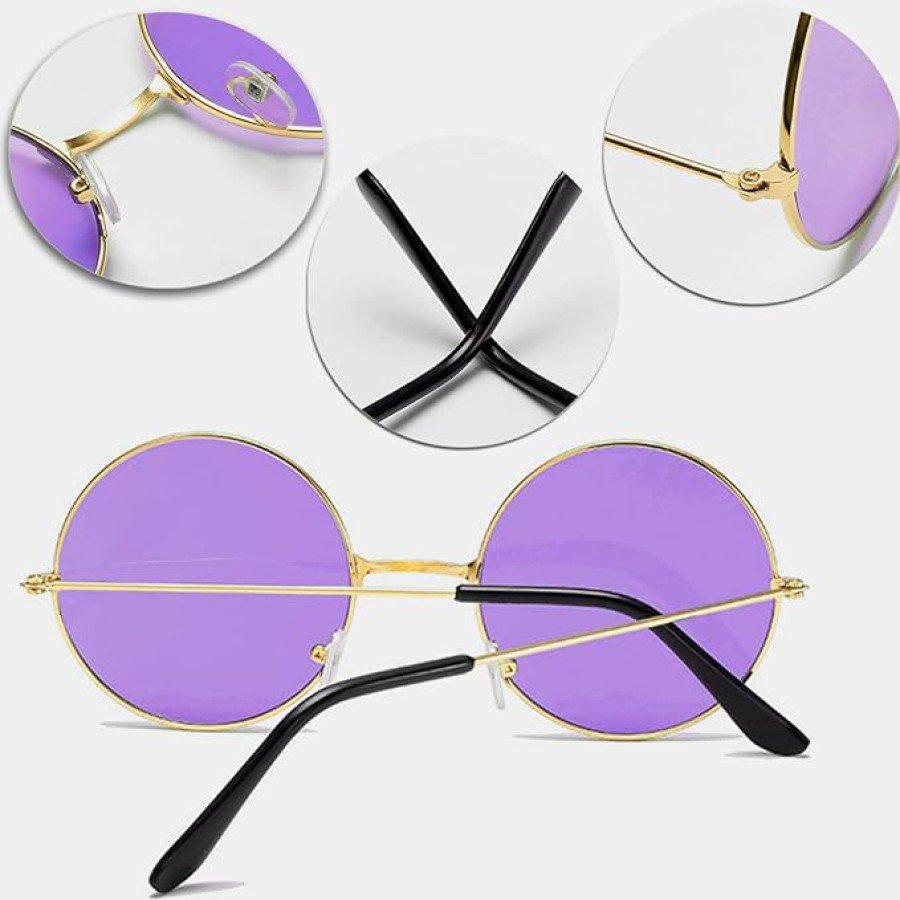 Round Glass John Lennon Style Gold Framed Purple Glasses