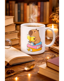 Porcelain Mug with Book Reading Capybara Design MODEL 100 – Warm and Cute Design for Enjoying Coffee & Tea CAPYBARA