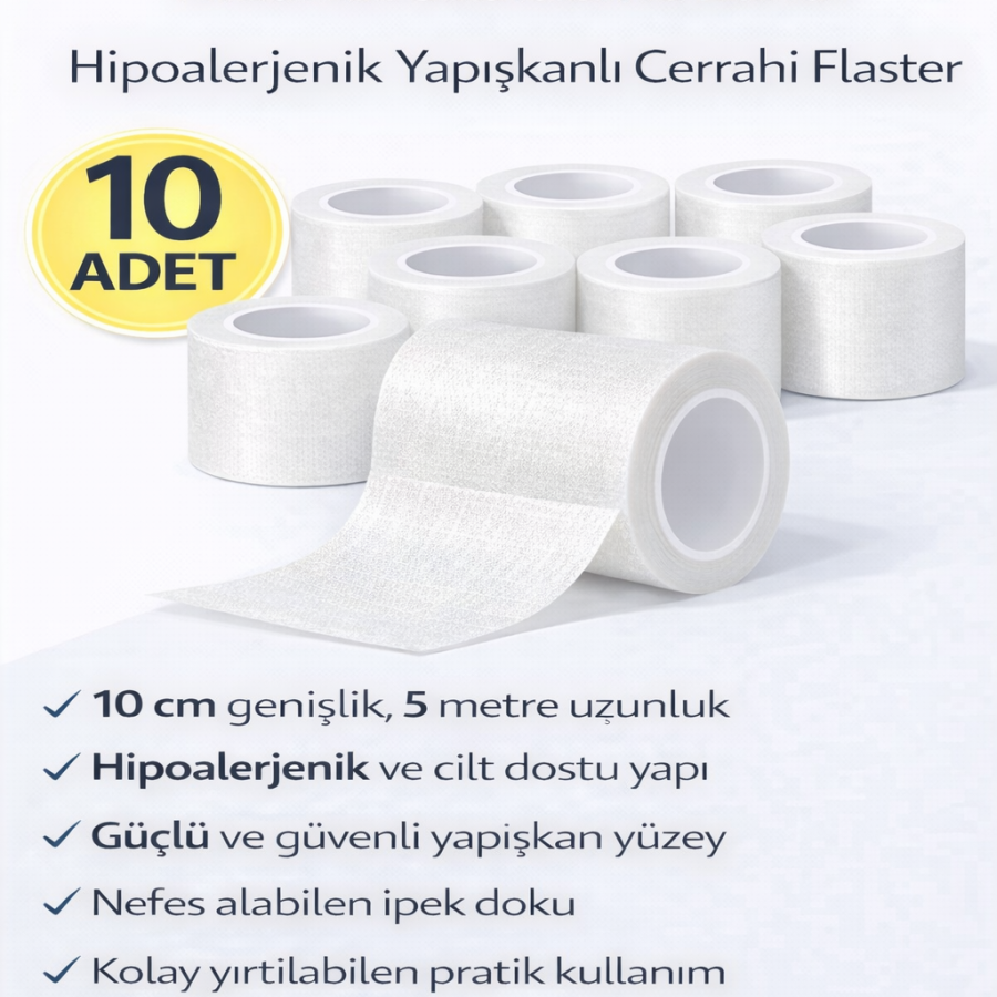 Silk Patch 10 cm x 5 m 10 Pieces Medical Fixation Tape Hypoallergenic Adhesive Surgical Patch