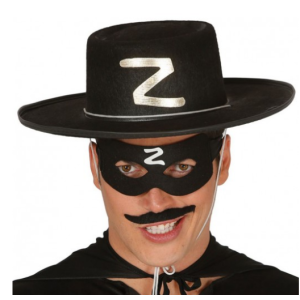 Adult Zorro Hat and Zorro Mask with Z Logo