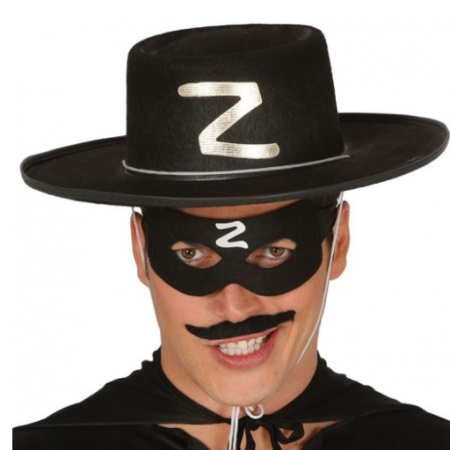 Adult Zorro Hat and Zorro Mask with Z Logo Adult Zorro Hat and Zorro Mask with Z Logo