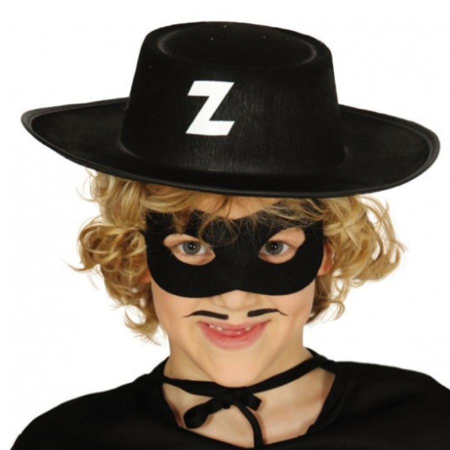 Zorro Hat and Zorro Mask with Z Logo Kids Size