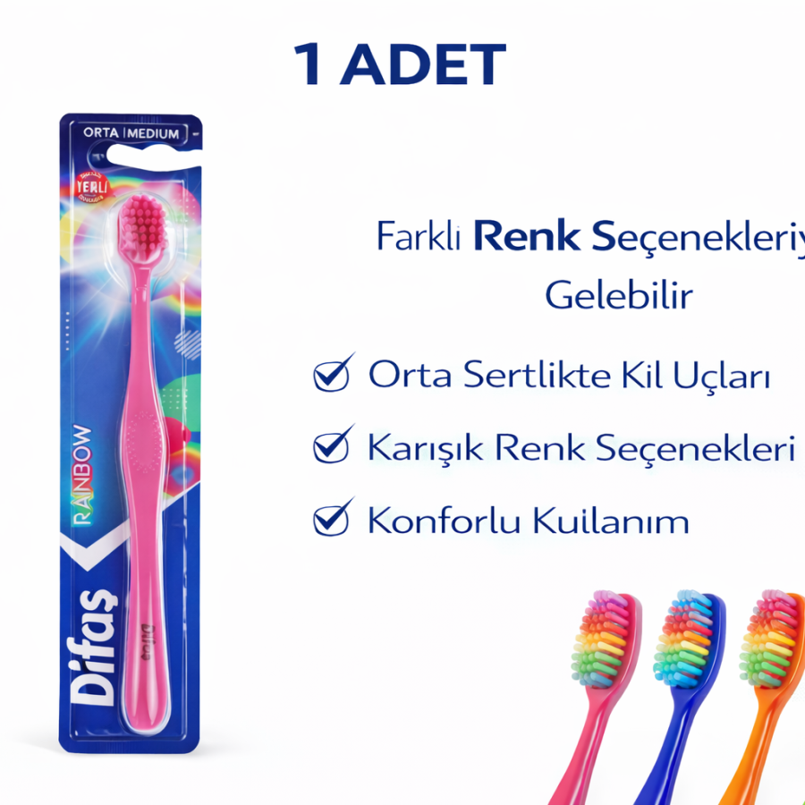 Difas Rainbow Medium Hard Toothbrush Medium 1PCS