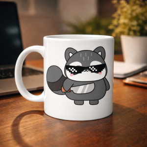 Cool Raccoon Designed Porcelain Mug MODEL 82 – Fun, Charismatic and Attractive Coffee Cup