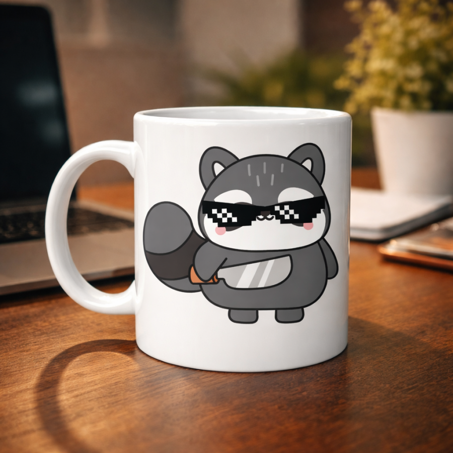 Cool Raccoon Designed Porcelain Mug MODEL 82 – Fun, Charismatic and Attractive Coffee Cup