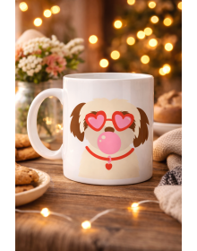 Shih Tzu Designed Porcelain Mug with Heart and Glasses MODEL 53 – Coffee & Tea Cup with Cute Dog Figure