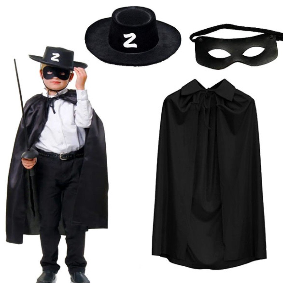 Zorro Cloak Hat and Mask Set Kids Size