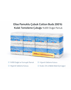 Elise Cotton Swab Cotton Buds 200-Piece Ear Cleaning Swab Natural Cotton 12 Pack