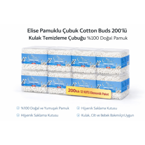 Elise Cotton Swab Cotton Buds 200-Piece Ear Cleaning Swab Natural Cotton 12 Pack Elise Cotton Swab Cotton Buds 200-Piece Ear Cleaning Swab Natural Cotton 12 Pack