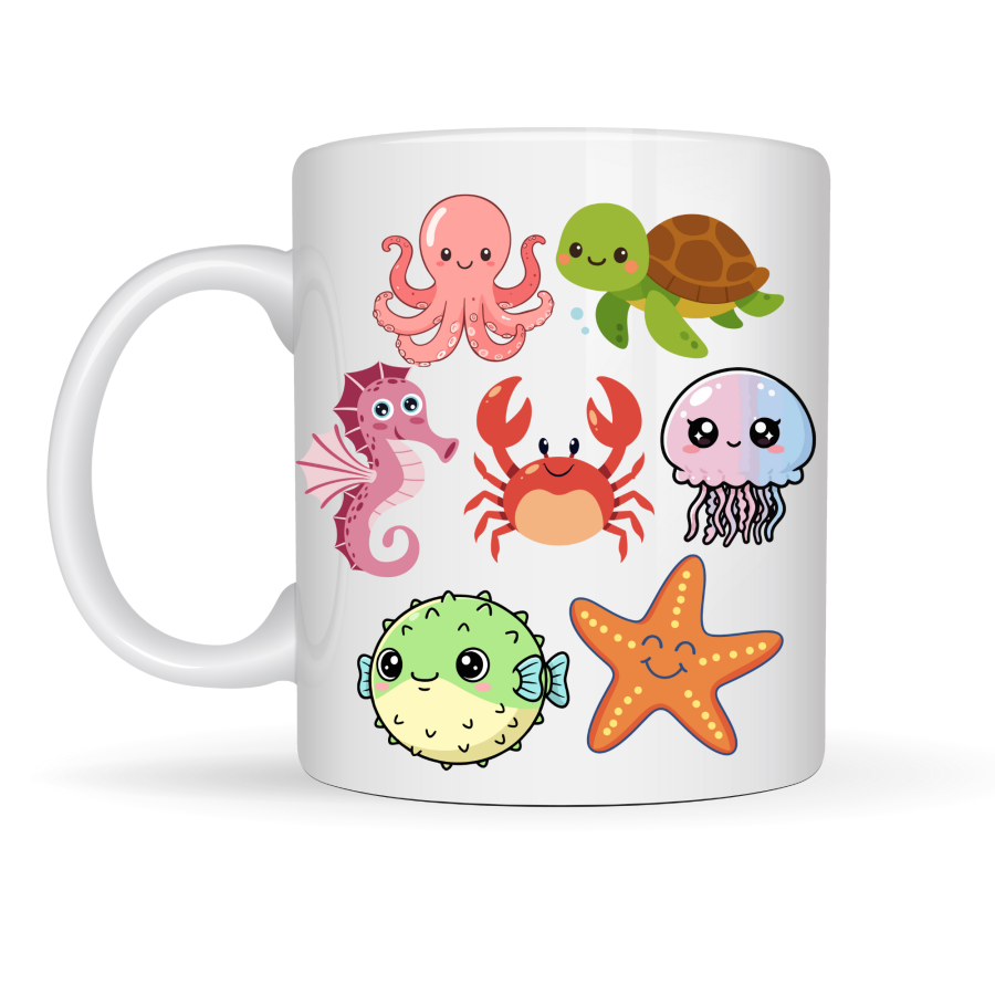 Cute Sea Creatures Patterned Porcelain Mug MODEL 118 – Octopus, Turtle, Crab and Starfish Coffee Cup Cute Sea Creatures Patterned Porcelain Mug MODEL 118 – Octopus, Turtle, Crab and Starfish Coffee Cup